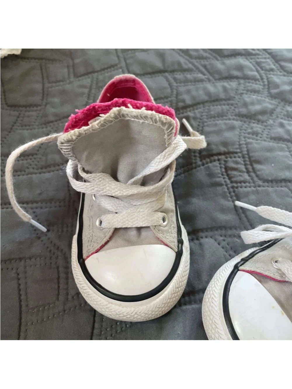 Kids Grey & Pink Canvas Sneakers - Classic Low Top